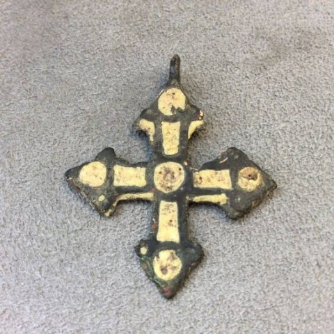 B - ARCHEOLOGIA -  - Pendente a Croce  Vichingo in Bronzo e Pasta di vetro �  VIII-XII  sec. d.C.