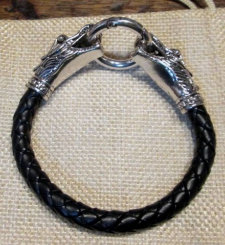Q - GIOIELLI -  - BRACCIALE  �TESTA DI DRAGO� IN PELLE E METALLO (1).