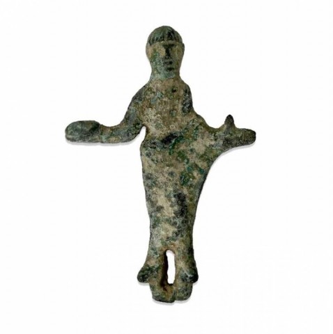 B - ARCHEOLOGIA -  - Statuetta Etrusco-Romana in Bronzo.  Offerente con Patera.   Sec. III-II a.C. (332) 