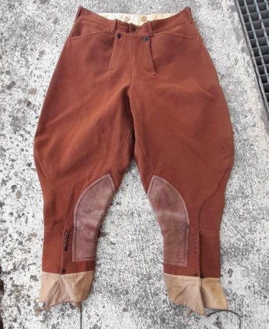 I - MILITARIA STORICA -  - SA 	 PANTALONI SBUFFO IN FUSTAGNO MARRONE BRUNO CON RINFORZI.