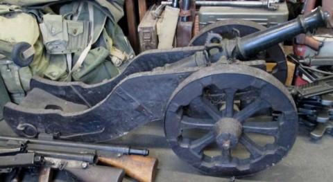 C - ARMI ANTICHE - FUCILI (F) - CANNONCINO BRONZO CON AFFUSTO  SEC. XVIII/XIX