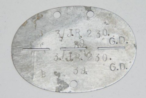 I - MILITARIA STORICA -  - PIASTRINA DI RICONOSCIMENTO ALL.  �3 J.R. 230�