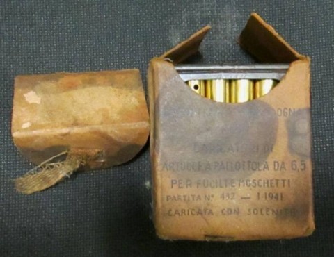 H - ACCESSORI - MUNIZIONI INERTI - SCATOLA + 3 PIASTRINE + 18 CARTUCCE (1941)   Cal. 6,5x52