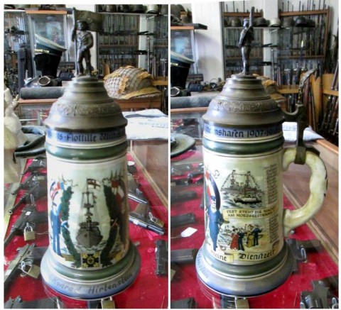 A - ANTIQUARIATO - CERAMICA (CE) - BOCCALE da Riservista.	Germania,  fine XIX sec.	H. 27,0 cm.