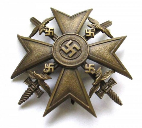 I - MILITARIA STORICA -  - SPANIENKREUZ MIT SCHWERTERN IN BRONZE.