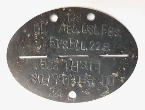 I - MILITARIA STORICA -  - PIASTRINA DI RICONOSCIMENTO ALL.  �128 O.D.  ABt. Ost. F�s Ers, Btl. 22B�.