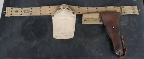 I - MILITARIA STORICA - FIBBIE E CINTURONI (FC) - US  CINTURONE TELA CAKI + FONDINA + BORRACCIA + TASCA MED.