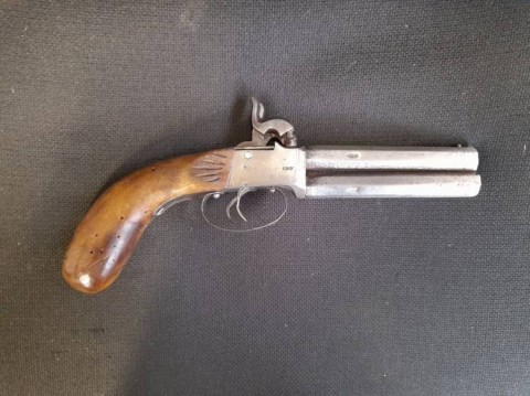 C - ARMI ANTICHE - PISTOLE (P) - PISTOLA A LUMINELLO A DUE CANNE SOVRAPPOSTE  SEC. XIX