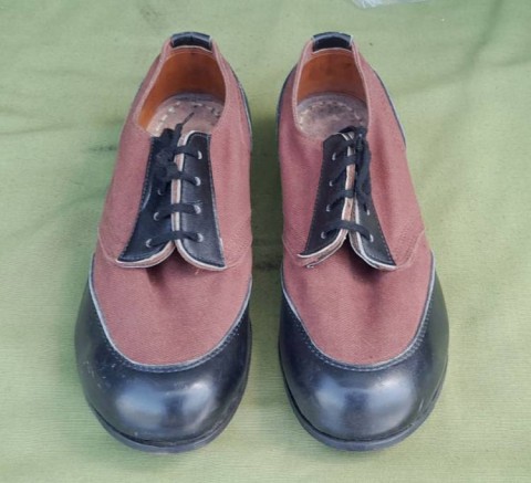 I - MILITARIA STORICA -  - KM	 SCARPE BASSE DA PONTE  IN STOFFA - PELLE.