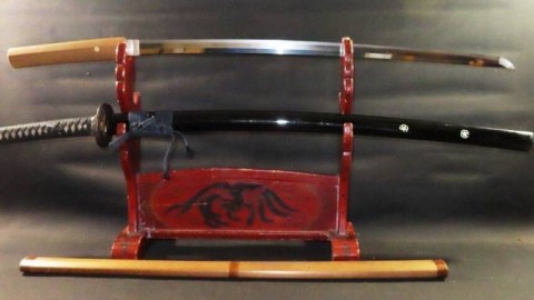 C - ARMI ANTICHE -  - KATANA  ( Sengoku = 1467-1590). Koshirae + Shirasaia.   Mei Osafune Kiyomitsu 長船 清光. 