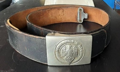 I - MILITARIA STORICA -  - HJ     CINTURONE  Cuoio Nero + FIBBIA 1� Tipo  Nihel / Argento	(CF 034).